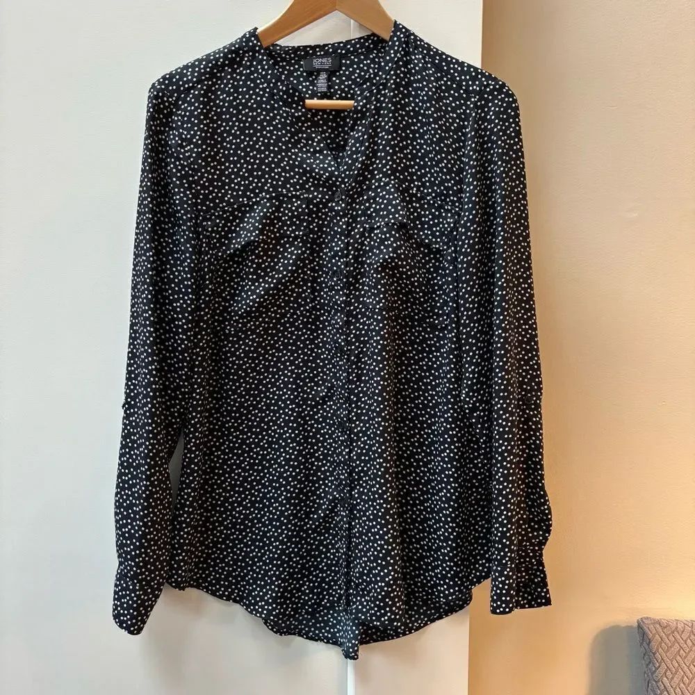 Navy and White Polka Dot Women's Top